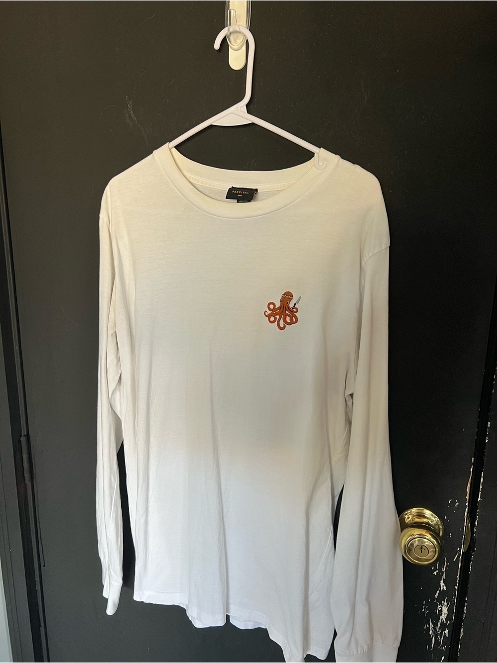 Percival Octopus Chest Logo Long Sleeve Tee - White